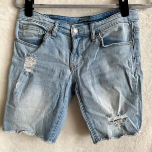 Mossimo Denim Mid-Rise Bermuda Distressed Light Wash Cutoff Denim Shorts Sz 4/27
